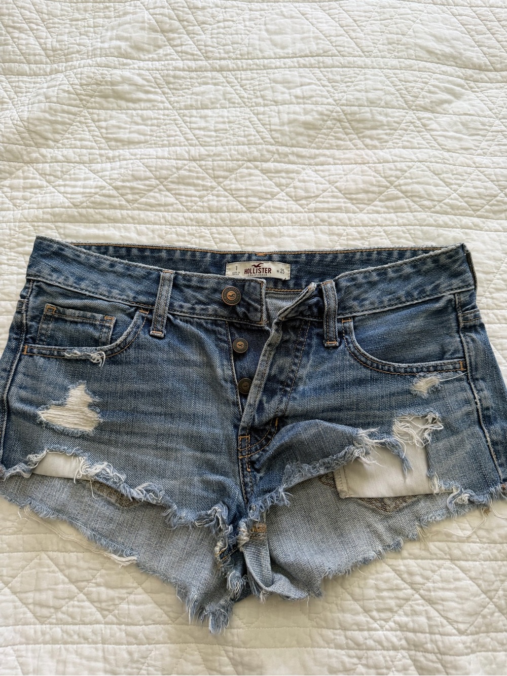 Hollister Raw Hem Light Blue Distressed Denim Shorts